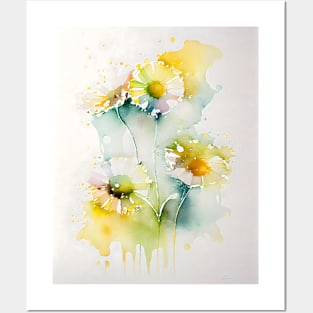 Abstract Watercolor Daisies Flower Design Posters and Art